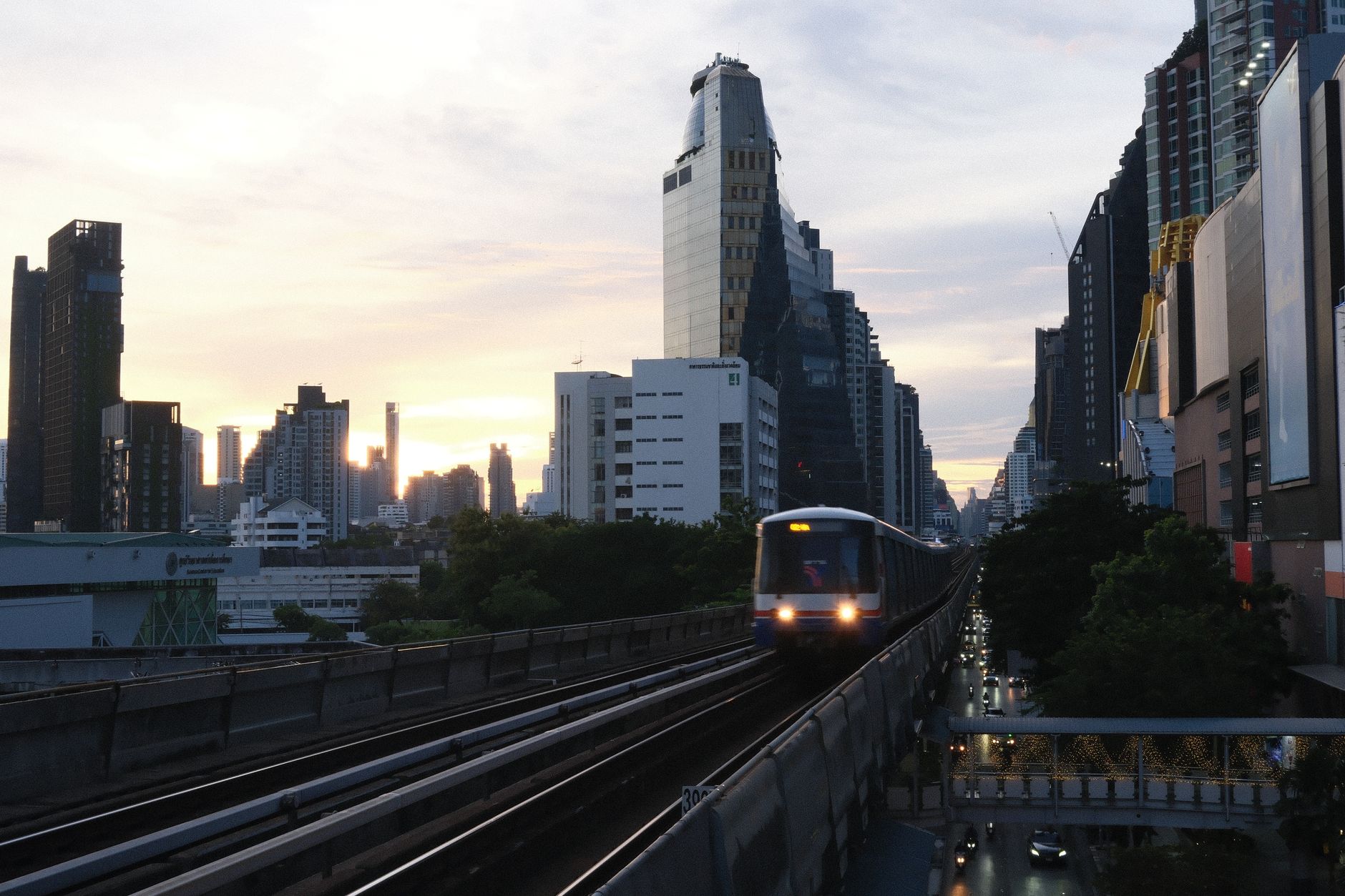 bangkok bts skytrain station evening